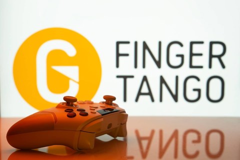 Dhaka, Bangladesh- 20 Mar 2025: A close-up of a white gamepad with the Finger Tango seen on screen