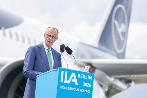Friedrich Merz (Chancellor of the Federal Republic of Germany, CDU) during his speech at the ILA