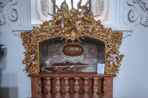 Tomb of Saint Berthold, the reclining sculpture depicts Abbot Berthold, made in 1330, parish church