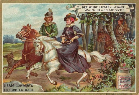 Picture series The Wild Hunter by Jul. Wolff, Wulfhild and Albrecht, Liebig picture, digitally