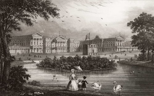 St James's Park, Buckingham Palace, London, England, after Nathaniel Whittock, 1821