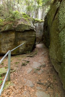 Hiking trail through the rocks of Wolkensteiner Schweiz, Wolkenstein, Erzgebirge, Saxony, Germany
