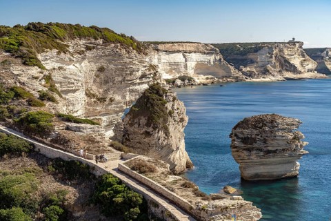 The white chalk cliffs of the cliffs near Bonifacio, Corsica, France