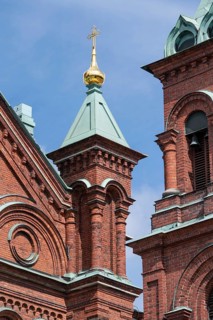 Tower with gold cross, Greek Orthodox Uspenski Cathedral or Uspenskin Katedraali, Katajanokka, city