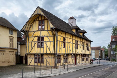 Traditional half-timbered building, Maison du Dauphin, built in 1472, one of the oldest residential