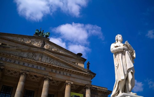 Statue of Friedrich Schiller in front of concert hall, Schinkel Building, Gendarmenmarkt, Mitte