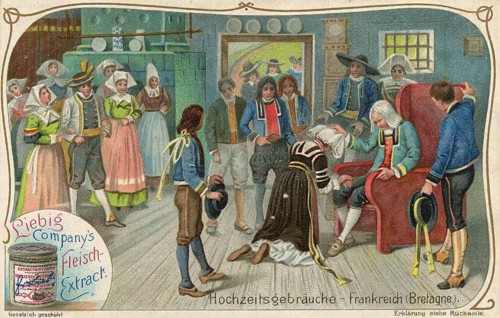 Picture series wedding customs, a traditional wedding scene in Brittany, France. People in typical