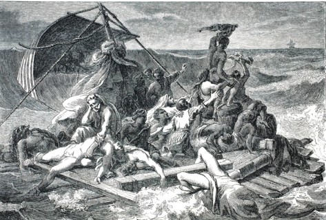 Historical graphics show Théodore Géricault's famous painting The Raft of Medusa, which depicts the