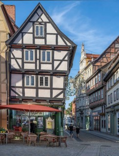 Cafe 7 houses Roland with alley on the market square Quedlingburg Harz Germany