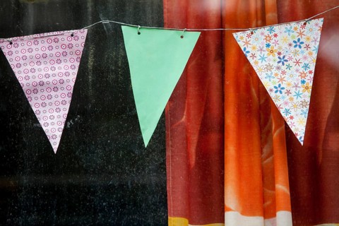 Curtain and pennants of an old railcar, Germany