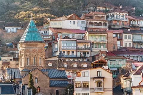 Unique charm of downtown Tbilisi, showcasing a blend of traditional and modern architecture.