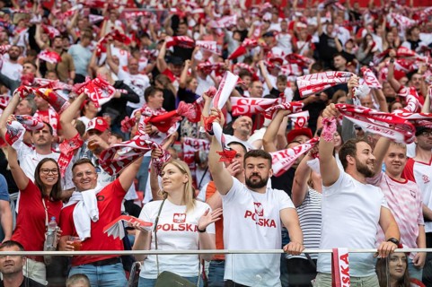 WARSAW, POLAND - JUNE 16, 2023: Friendly football match Poland vs Germany 1:0. Supporters of Poland