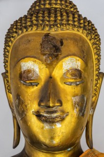 Historic Buddha statue in Wat Pho temple, face, head, Buddhism, religion, world religion,