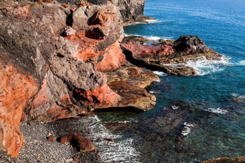 rocky promenade with fort, Playa Blanca, Lanzarote, Canary Islands, Spain