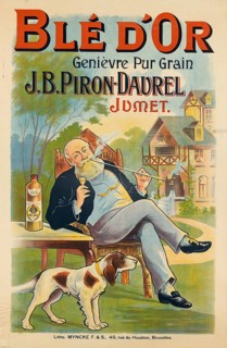 Advertising poster, beverage advertisement, advertisement for Blé d'Or, a genievre juniper schnapps