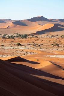 Red yellow sand dunes and white salt pans of the Namib, Namib Desert, Namib-Naukluft National Park,