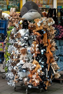 Stuffed animals as souvenirs on a sales stand, Bavaria Germany