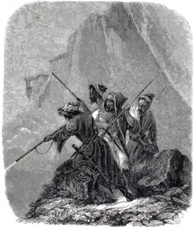 Circassian soldiers, 1859. A group of armed Circassian warriors (Caucasians) in traditional dress