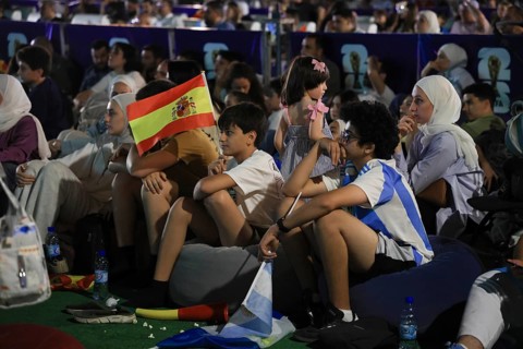 Damascus, Syria - July 19, 2026: Thousands of Spanish and Argentine football fans gather in