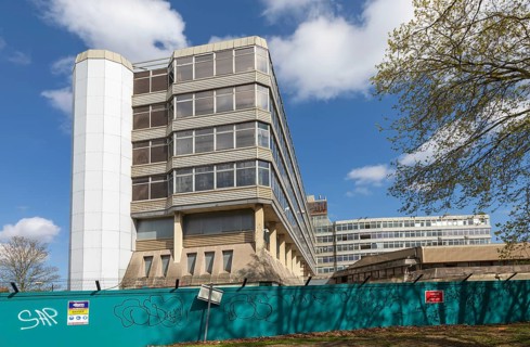 Anglia Square 1960s brutalist architecture of shopping and office development cleared for