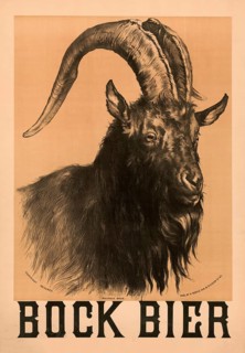 Advertising poster, beverage advertisement, vintage poster for bock beer from 1884 showing a