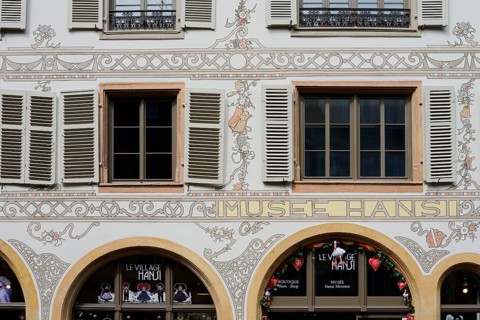 Hansi Museum, façade with windows and murals, Colmar, Haut-Rhin, Alsace, Grand Est, France
