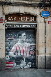 Street art at a soccer bar of the local club Atletico Bilbao, Spain