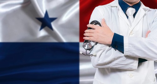 Panamanian national health system, Medical professional holding sthetoscope isolated