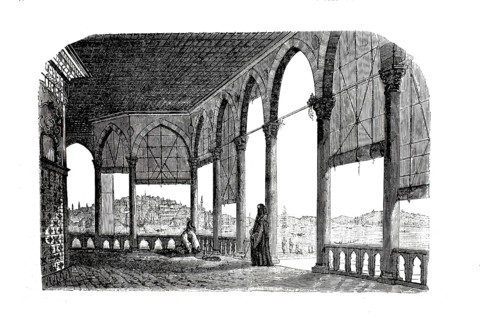 Illustration from 1849 shows the interior of the Yali Kasri, Imperial Kiosk, in Constantinople,