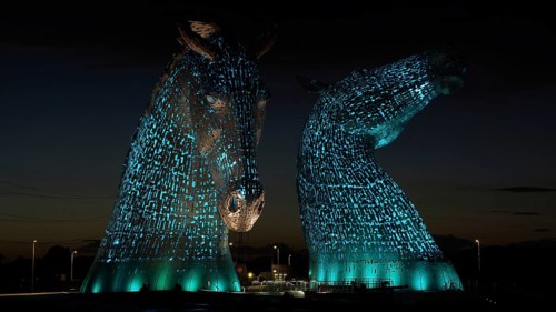 Europe, Scotland, England, The Kelpies, illuminated horse figures, Falkirk