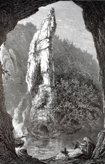 Pickering Tor, limestone formation in the Dovedale Valley, Peak District, England, illustration,