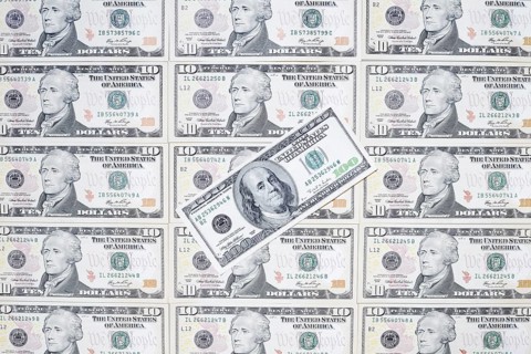 US dollar notes, 10 dollars, 100 dollars, banknotes