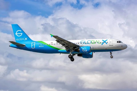A Global X Airbus A320 aircraft with the registration number N642VA at Miami Airport, USA