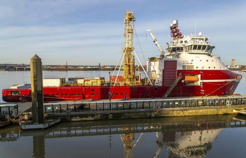Dina Polaris built 2017 integrated geotechnical survey multi-purpose vessel at quayside, River