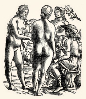 Judgement of Paris, Italian woodcut, c. 1500