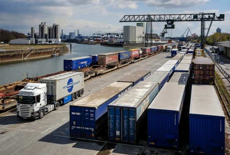Cologne, North Rhine-Westphalia, Germany - Port of Cologne Niehl, combined transport and handling,