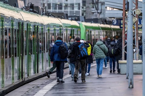 Essen main station, passengers on the platforms leaving an S-Bahn train Essen, North