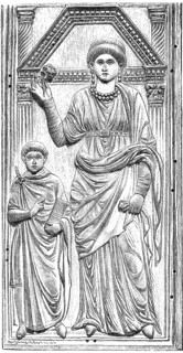 Young Valentinian III with his mother, Aelia Galla Placidia, 388-450, regent to Valentinian III