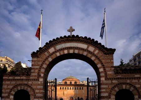 Entrance gate, Hagia Sofia church, also known as Agia Sofia, Thessaloniki, Macedonia, Greece