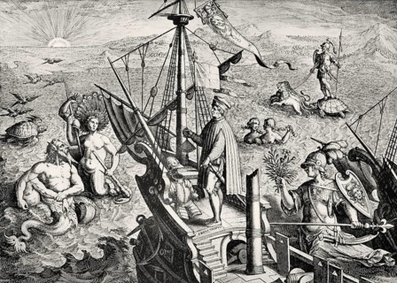 Allegorical glorification of Amerigo Vespucci, 1451 – 1512, an Italian-born merchant, explorer, and