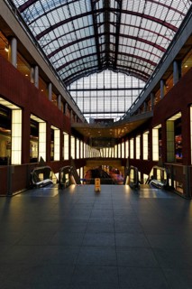 Empty station concourse, historic Antwerp-Centraal railway station, Antwerp, Flanders, Belgium