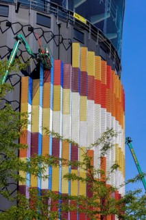 Spectacular timber high-rise building in Constance ahead of completion. The façade of the new Asisi
