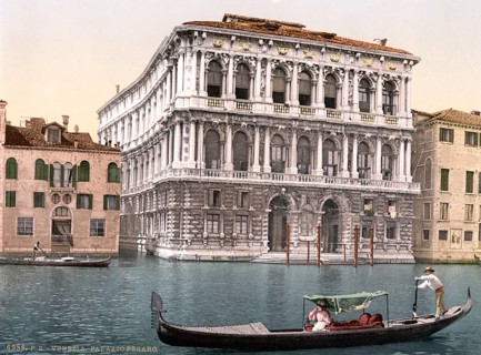 Pesaro Palace, Venice, Italy, Historic, digitally restored reproduction from a 19th century