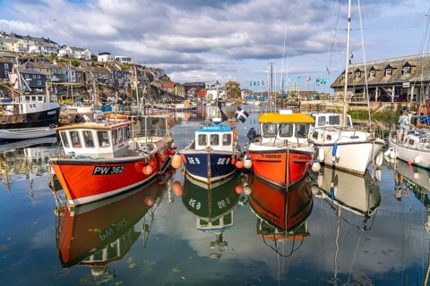 Fishing boats in the harbour of Mevagissey, Cornwall, England, Great Britain