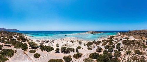Drone shot, Elafonissi beach, south-west Crete, Crete, Greece
