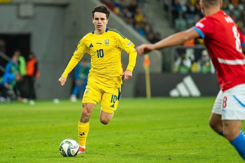 WROCLAW, POLAND - OCTOBER 14, 2024: UEFA Nations League match Ukraine - Czechia. In action Mykola
