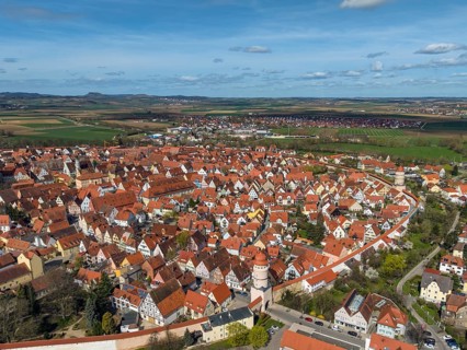 Aerial view of the historic old town of Nördlingen with the completely comprehensive and accessible