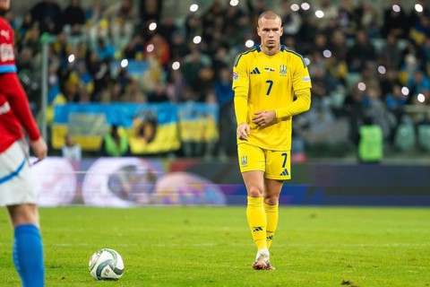 WROCLAW, POLAND - OCTOBER 14, 2024: UEFA Nations League match Ukraine - Czechia. In action Mykhailo