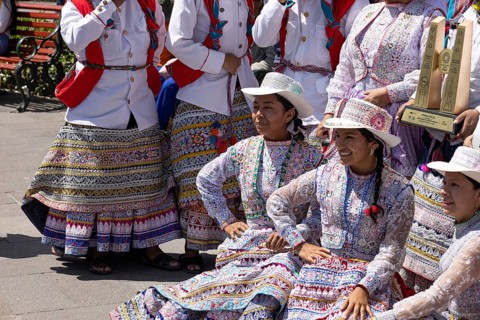 Arequipa, Peru, 2 February, 2026: Native indigenous people of Peru in National costumes perform