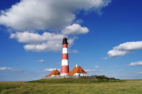 The lighthouse of Westerhever near St. Peter Ording, Westerheversand, Schleswig-Holstein, Federal